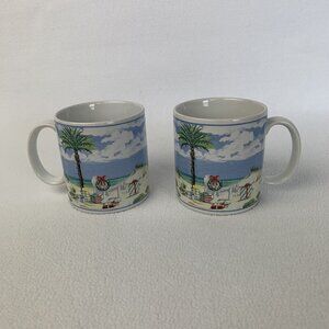 Paul Brent Sunny Holiday Coffee Cups Set Of 2 Coastal Beach Christmas Mugs